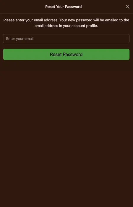 Password reset screen with email field